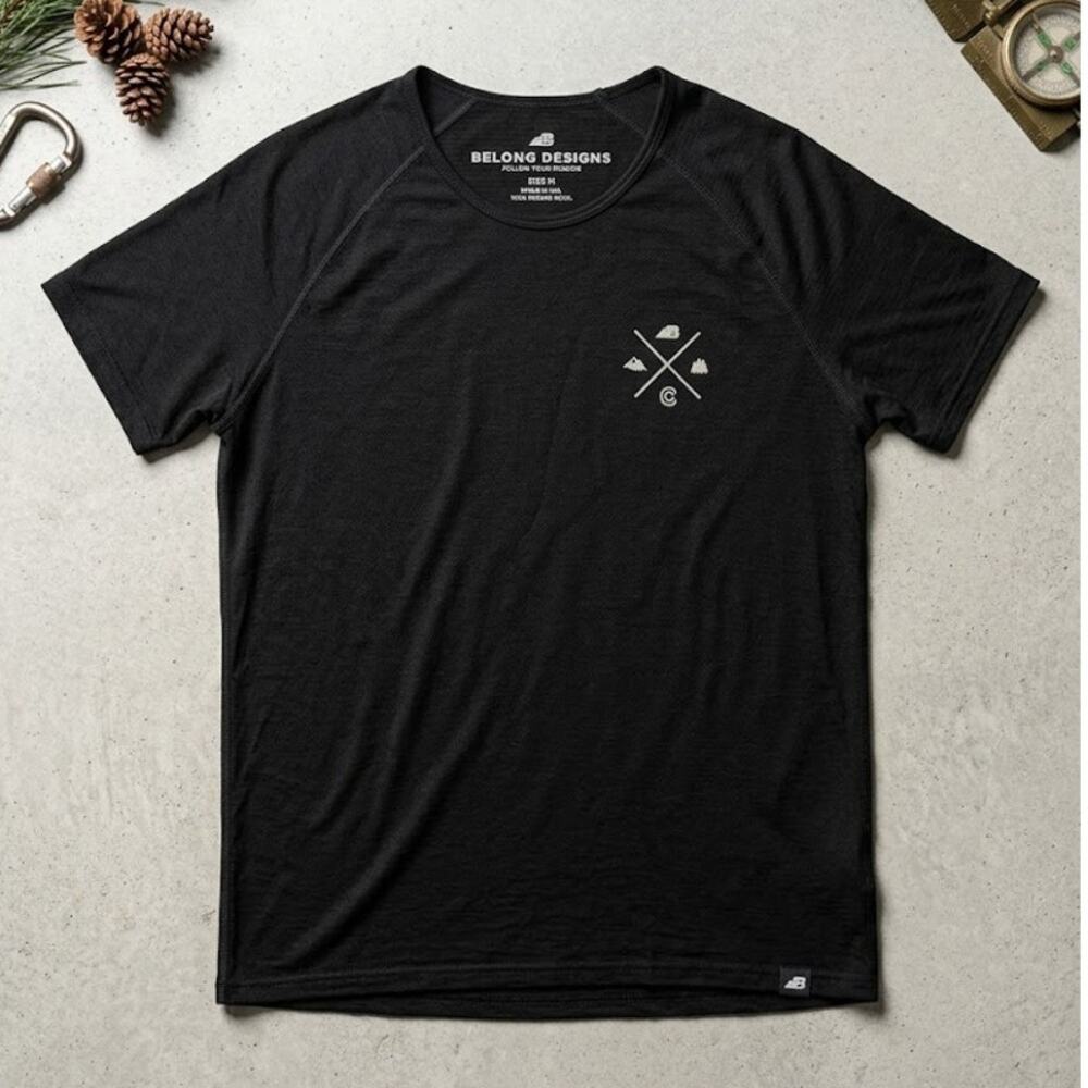 100% Merino Wool Belong Designs T-Shirt Men's XL Black Base Layer Activewear